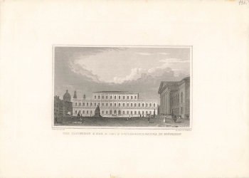 Munich Royal Building and National Theater original steel engraving Müller around 1850 