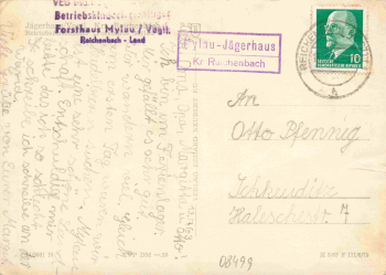 Mylau Reichenbach Vogtland "Forsthaus" Holiday Home – Mylau-Jägerhaus rural postmark, 1963