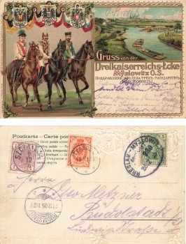 Myslowice Upper Silesia Three Empires Corner Embossed Lithograph Railway Post Breslau Myslowice Train 230 o 1905