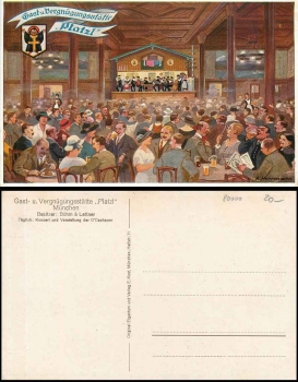 Munich restaurant "Platzl" artist card A. Herrmann * ca. 1920