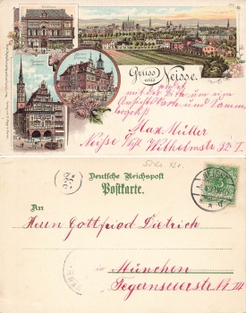 Neisse Oberschlesien Litho Postamt Nysa o 1899