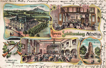 Netzschkau (Vogtland) Schützenhaus "Greetings from..." – Lithograph, c. 1909