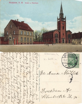 Neudamm Neumark Kirche mit Pfarrhaus Debno o 28.8.1915