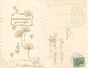 Neujahr Goldschnittprägekarte mit Blumen o 30.12.1906