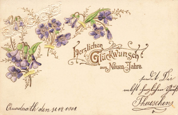 Neujahr Goldschnitt Farbprägekarte Blumen o 31.12.01