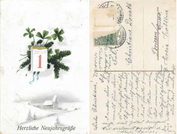New Year calendar leaf clover leaves greeting card o 12/31/1919