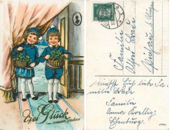 Neujahr Kinder mit Blumenkörben o 1928