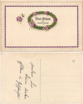 Glückwunsch Neujahr Blumenkranz, gebr. ca. 1925