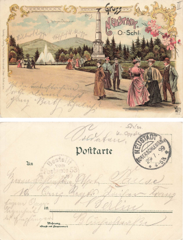 Neustadt Oberschlesien Krieger Denkmal Litho Prudnik o 1899