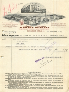 Neustadt / Orla letterhead furniture factory Adolf Wildt 1935