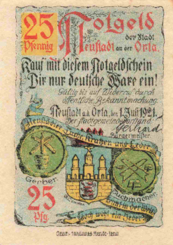 Neustadt an der Orla emergency money note, 1921