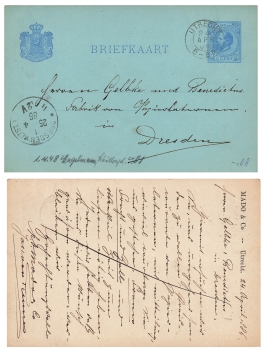 Nederland 5 Cent Briefkaart postal stationery o Utrecht April 24, 1886 to Dresden