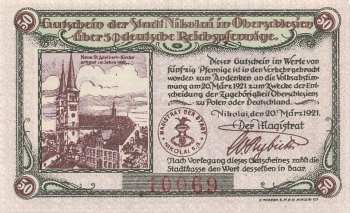 Nikolai Oberschlesien Notgeldschein Mikołów 1921