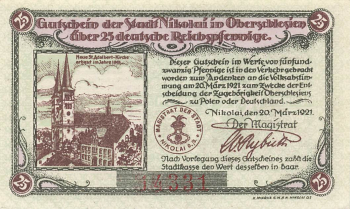 Nikolai Oberschlesien Notgeldschein Mikołów 1921