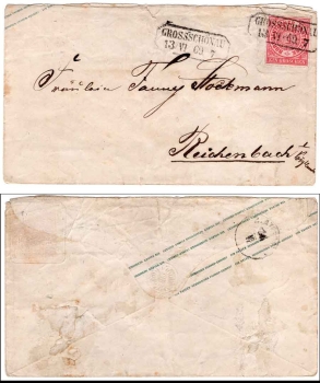 North German postal district 2 Kreuzer Michel 4 o Grossschoenau 13.6.1869 to Reichenbach Vogtland