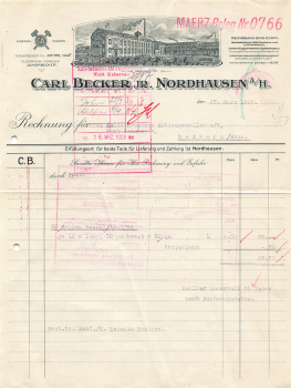 Nordhausen Briefkopf mit Firmenansicht Carl Becker JR.  1929