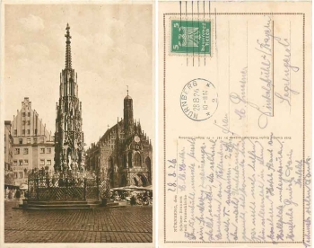 Nürnberg Schöner Brunnen mit Frauenkirche o 28.8.1926