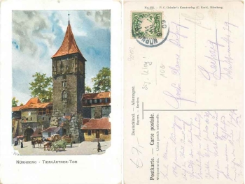 Nuremberg Tiergaertnertor artist card Heinrich Kley from 21.7.1909