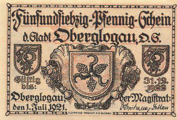 Oberglogau Oberschlesien Notgeldschein Głogówek 1921