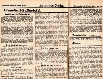 Oberharz Tageszeitung  Oktober 1941