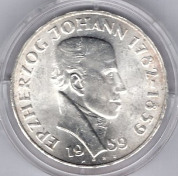 Austria 25 Schilling 1959 Archduke Johann Silver Coin