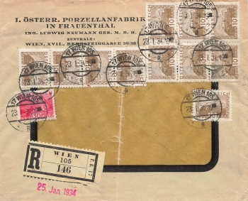 Austria Porcelain Factory Frauenthal R-Letter o Vienna 105 January 23, 1934
