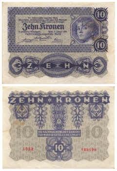 Oesterreichisch Ungarische Bank 10 Zehn Kronen 1922
