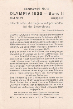 Olympic Games 1936 Tilly Fleischer, winner of the javelin throwing picture, no AK