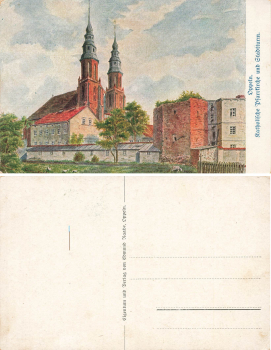 Oppeln Upper Silesia Parish Church and City Tower Artist's Map Opole * around 1920