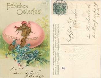 Osterei mit Geld Goldprägekarte o 29.3.1907