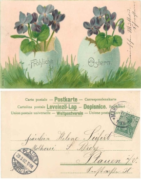 Ostereier mit Blumen Glückwunschkarte o 29.3.1902