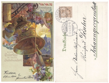 Easter in the new century Private postal stationery Reichspost 3 Pfennig o Werdau April 15, 1900