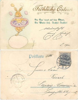 Osterhase mit Tütü Prägelitho o 7.4.1901