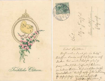 Easter chick greeting card o April 11, 1914