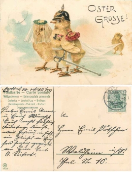 Easter chick officer as a bridal couple artist card WV 5426 o 13.4.1908