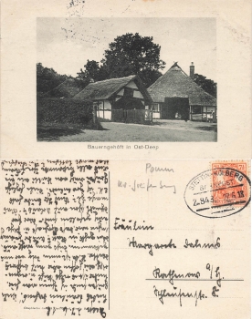 Ostseebad Deep Pommern Bauerngehoeft Dzwirzyno Bahnpost Stettin-Kolberg Zug 843 27.6.1918