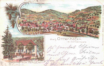 77883 Ottenhöfen Gasthof zum Wagen Litho o um 1905
