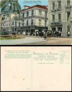 Panama City Crowds at the Lottery Office Cathedral Plaza * ca. 1910