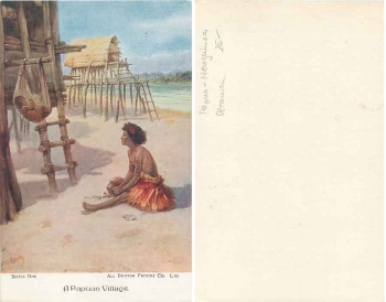 Papua New Guinea Oceania artist card rough with child * ca. 1930