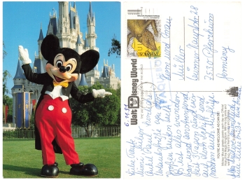 Paquebot stamp on AK Mickey Mouse 1991