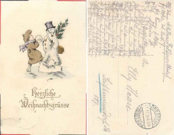 Christmas Patriotika child with snowman o 12/17/1915