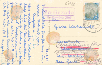Paulinzella Totalansicht Landpoststempel Paulinzella über Rottenbach o 1957