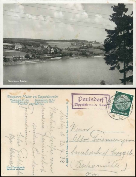 01744 Paulsdorf Dippoldiswalde country country postmark on postcard dam Malter o 27.7.1938