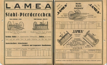 Pferderechen "LAMEA" Landwirtschaft Werbeprospekt ca. A4 um 1930