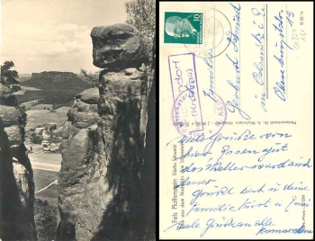 01824 Pfaffendorf district of Pirna country postmark on postcard Pfaffenstein o 6.10.1962