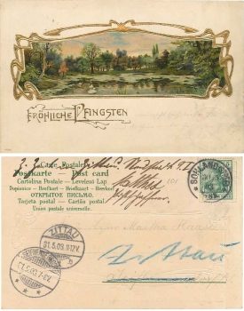 Pentecost Art Nouveau gold embossed card o 31.5.1903