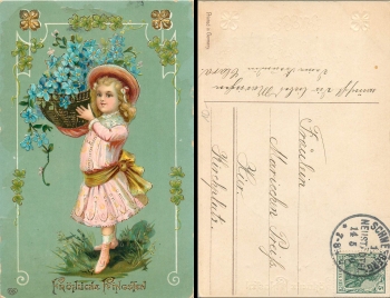 Child with a basket of flowers Whitsun Goldschnititho o 14.5.10