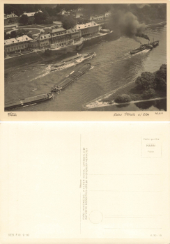 Pillnitz Dresden Schloss mit Schleppverband auf der Elbe Luftaufnahme 1955 ​​​​​​​Verlag Hahn-Foto10377