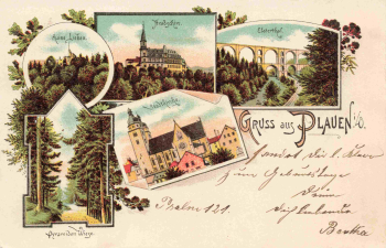 Plauen Vogtland "Greetings from..." – Lithograph – c. 1900
