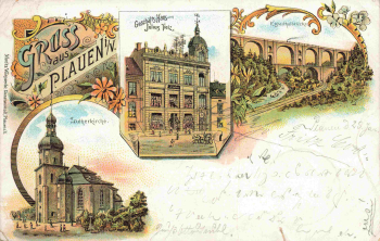 Julius Tietz commercial building in Plauen, Vogtland – lithograph, c. 1900